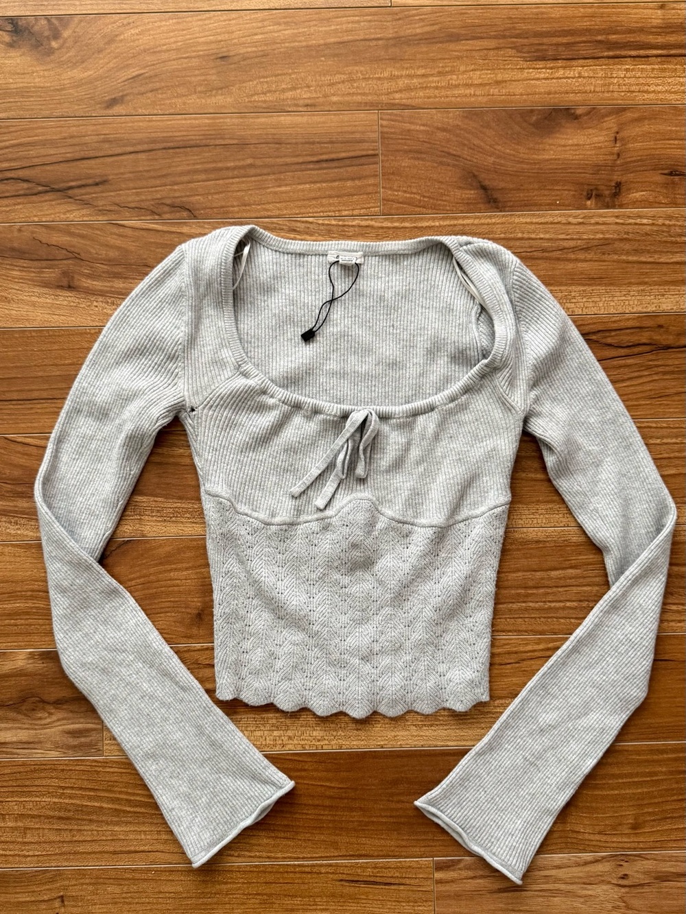 Garage Ribbed Long Sleeve Corset-Style Top - Grey - Size XS - NWOT